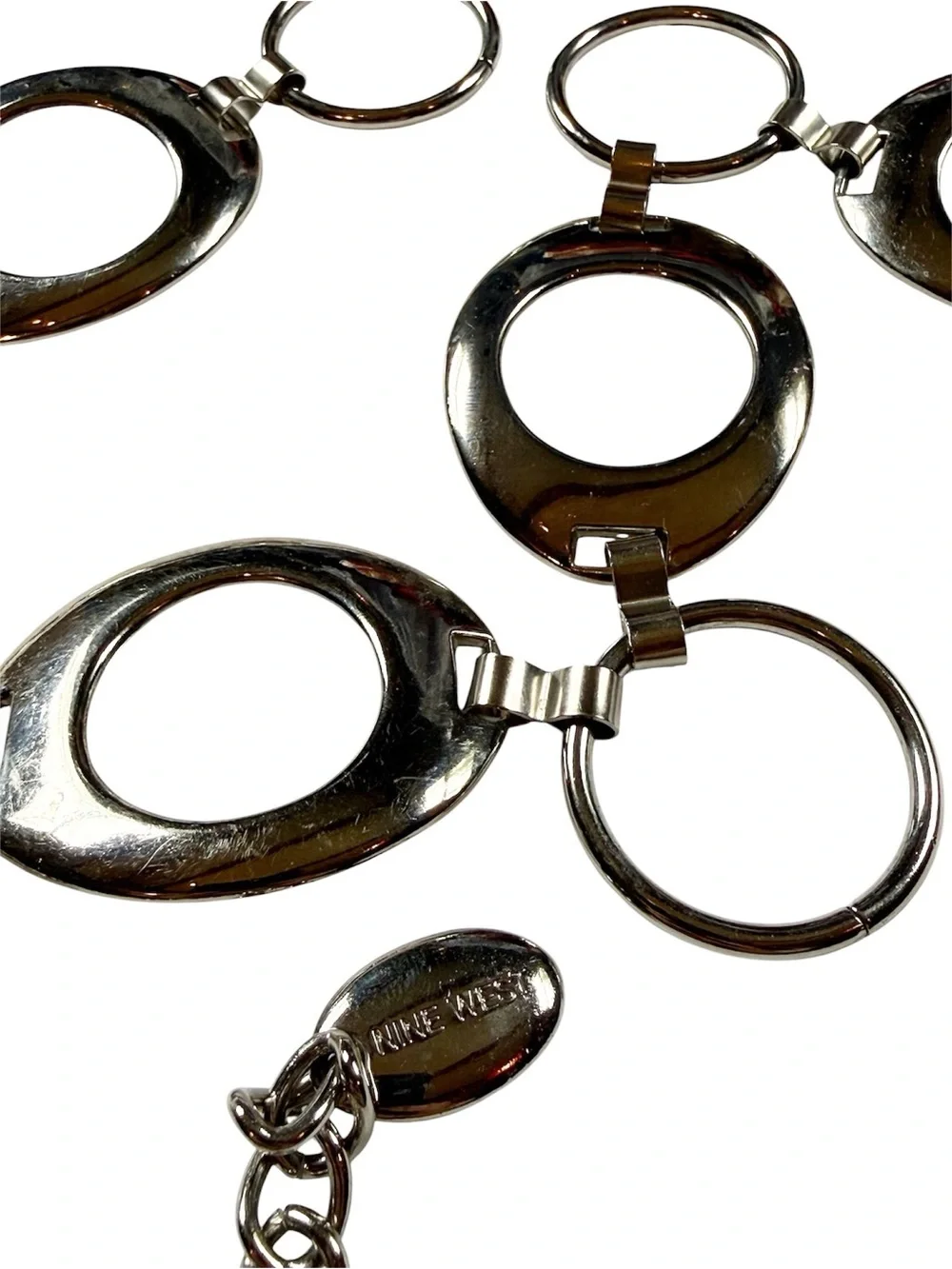 Vtg 90s/Y2K Nine West Silver Tone Oval & Round Circle Chain Indie Sleaze Belt